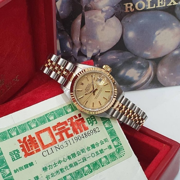 【大眾名錶】ROLEX 勞力士 79173 Datejust 蠔式日誌 女錶半金款 金面直條紋面盤 大眾名錶B1197-1