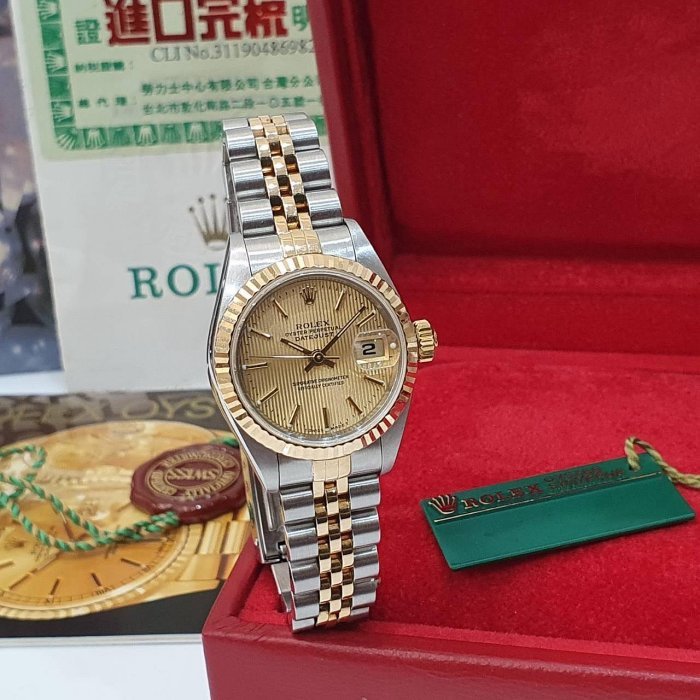 【大眾名錶】ROLEX 勞力士 79173 Datejust 蠔式日誌 女錶半金款 金面直條紋面盤 大眾名錶B1197-4