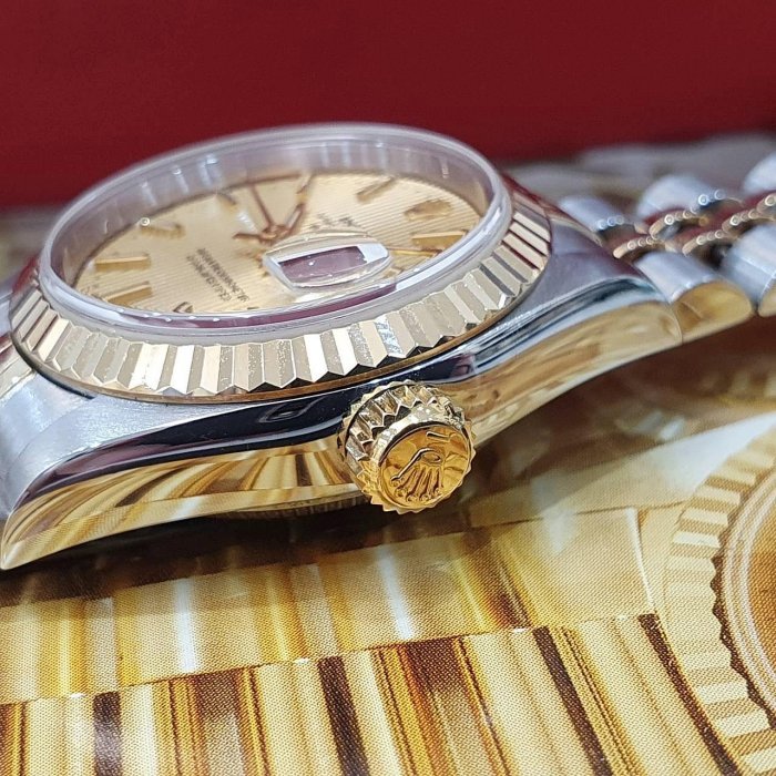 【大眾名錶】ROLEX 勞力士 79173 Datejust 蠔式日誌 女錶半金款 金面直條紋面盤 大眾名錶B1197-5