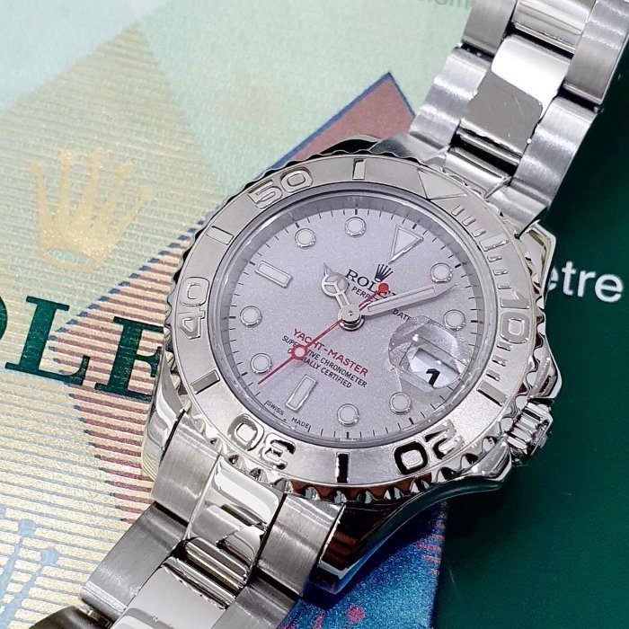 【大眾名錶】Rolex勞力士169622 Yacht-Master 鉑金小遊艇 紅色指針 鉑金噴砂面 大眾名錶B1012-8