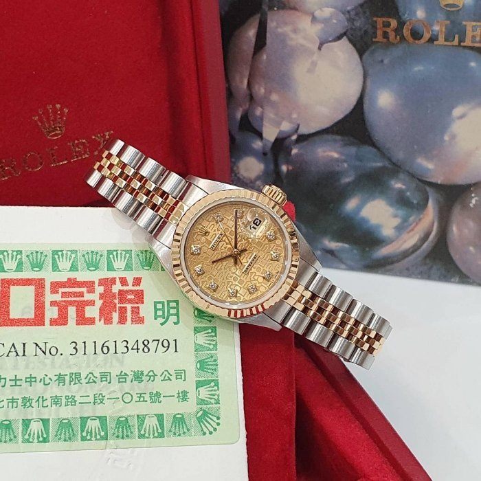 【大眾名錶】ROLEX 勞力士 69173 Datejust 半金女錶 紀念金十鑽面盤 台灣AD 大眾名錶B1206-2