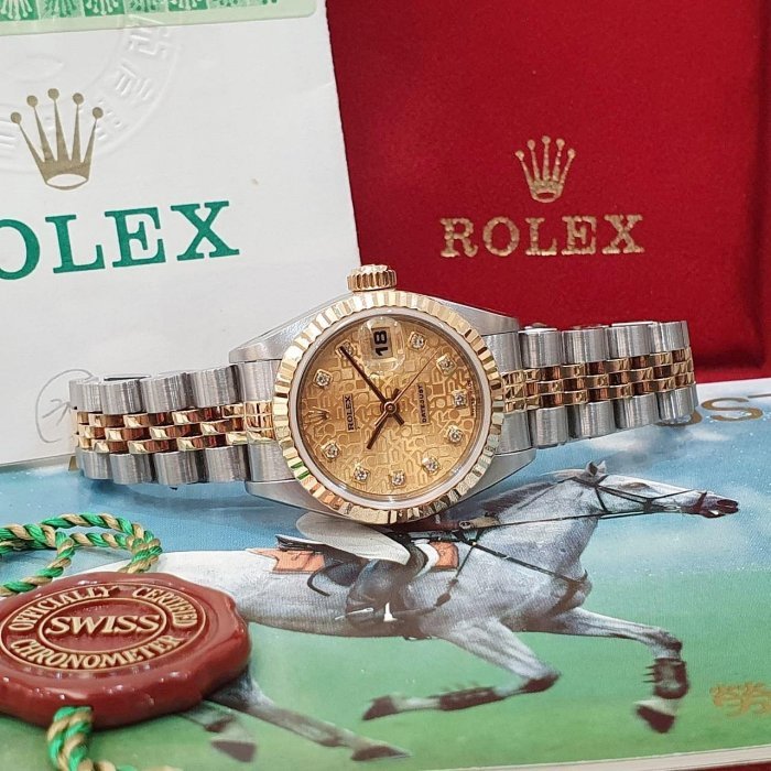 【大眾名錶】ROLEX 勞力士 69173 Datejust 半金女錶 紀念金十鑽面盤 台灣AD 大眾名錶B1206-4