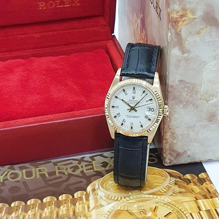 【大眾名錶】Rolex 勞力士 6827 Datejust 中型蠔式 白羅馬面 原廠18K金錶頭 大眾名錶B982-3