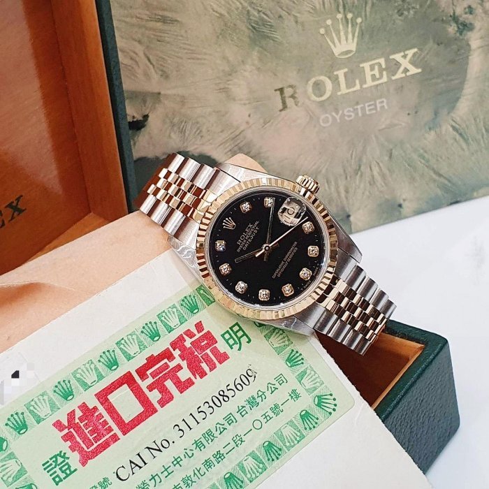 【大眾名錶】Rolex 勞力士 68273 Datejust 原廠黑十鑽面盤 原面未翻寫 中型蠔式 大眾名錶B1137-2