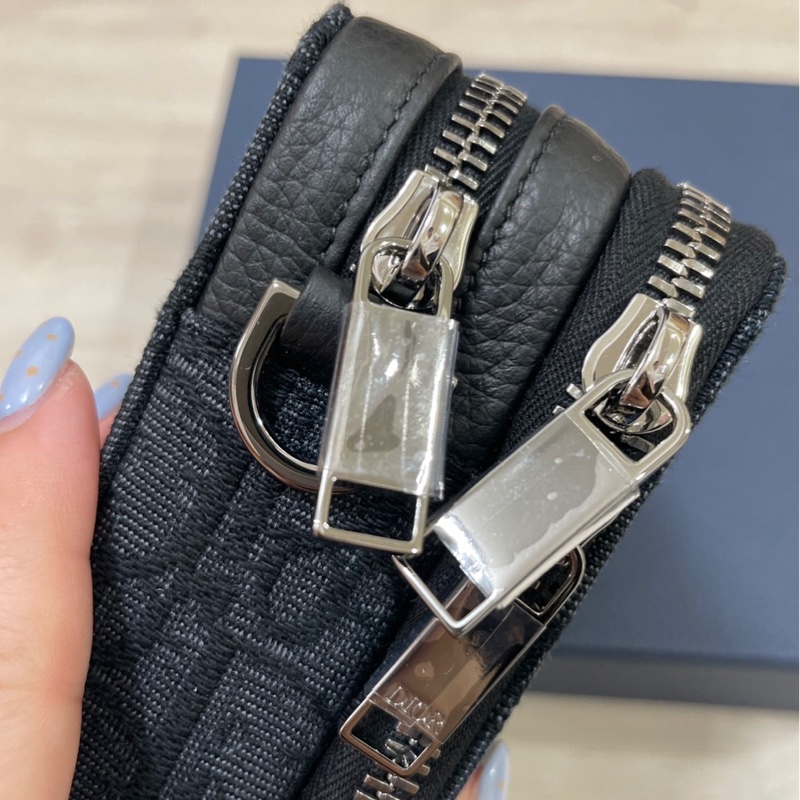 zipped pouch with strap black dior oblique jacquard-1