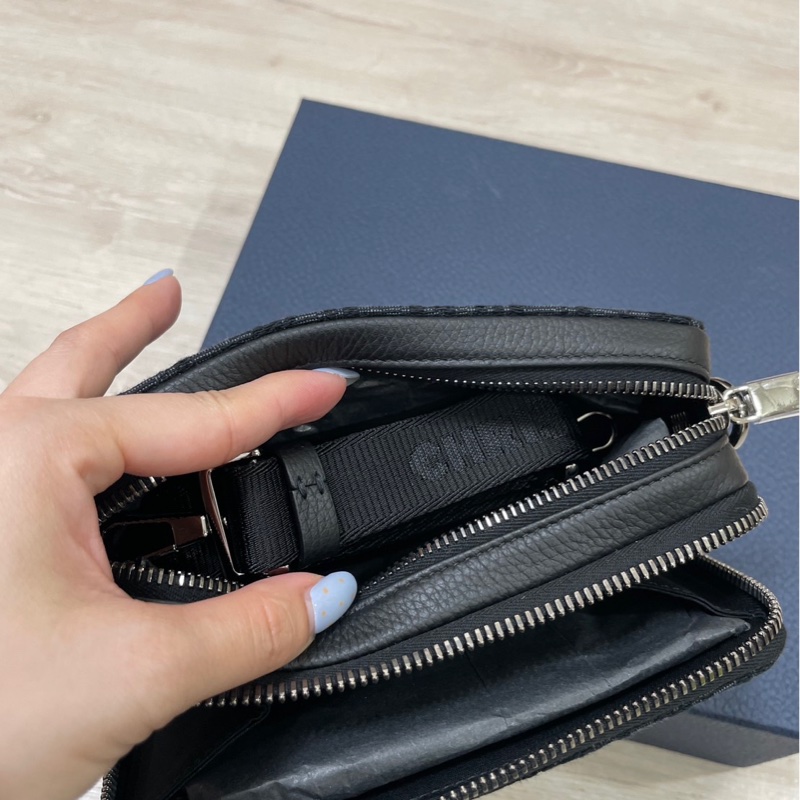 zipped pouch with strap black dior oblique jacquard-3