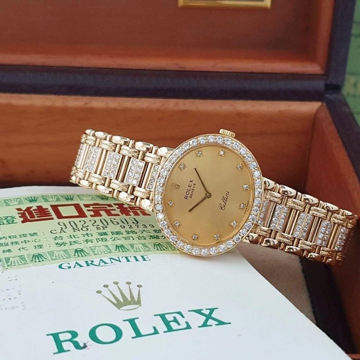【大眾名錶】ROLEX 勞力士 4083 Cellini徹里尼 金面盤 鑽石時標 後加鑽圈/K金鑽帶 大眾名錶B869-1