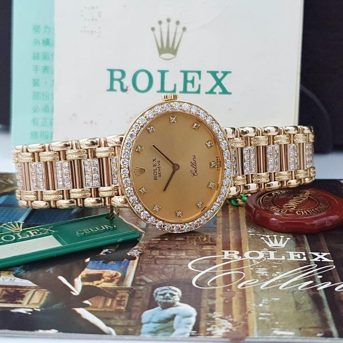 【大眾名錶】ROLEX 勞力士 4083 Cellini徹里尼 金面盤 鑽石時標 後加鑽圈/K金鑽帶 大眾名錶B869-3