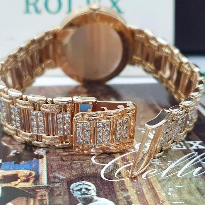 【大眾名錶】ROLEX 勞力士 4083 Cellini徹里尼 金面盤 鑽石時標 後加鑽圈/K金鑽帶 大眾名錶B869-6