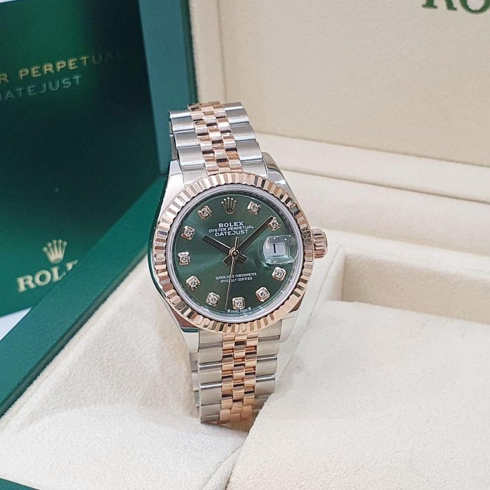 【大眾名錶】Rolex 勞力士 279171 LADY-DATEJUST 新款半金女錶 綠色面盤 大眾名錶G214-1