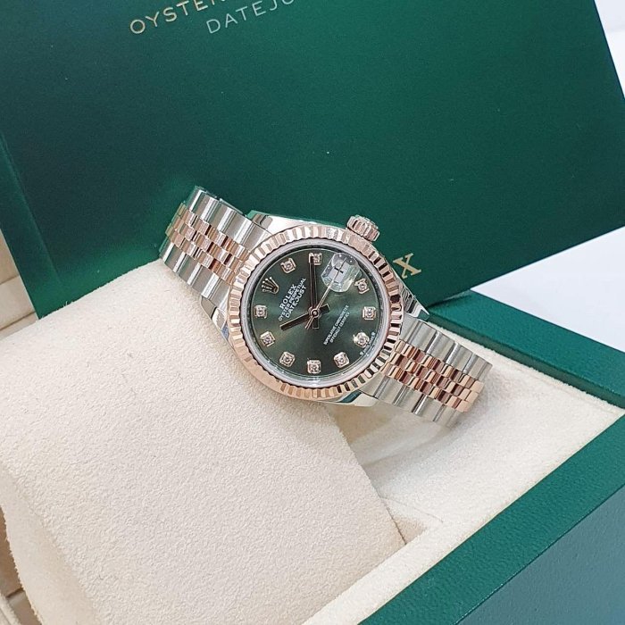【大眾名錶】Rolex 勞力士 279171 LADY-DATEJUST 新款半金女錶 綠色面盤 大眾名錶G214-2