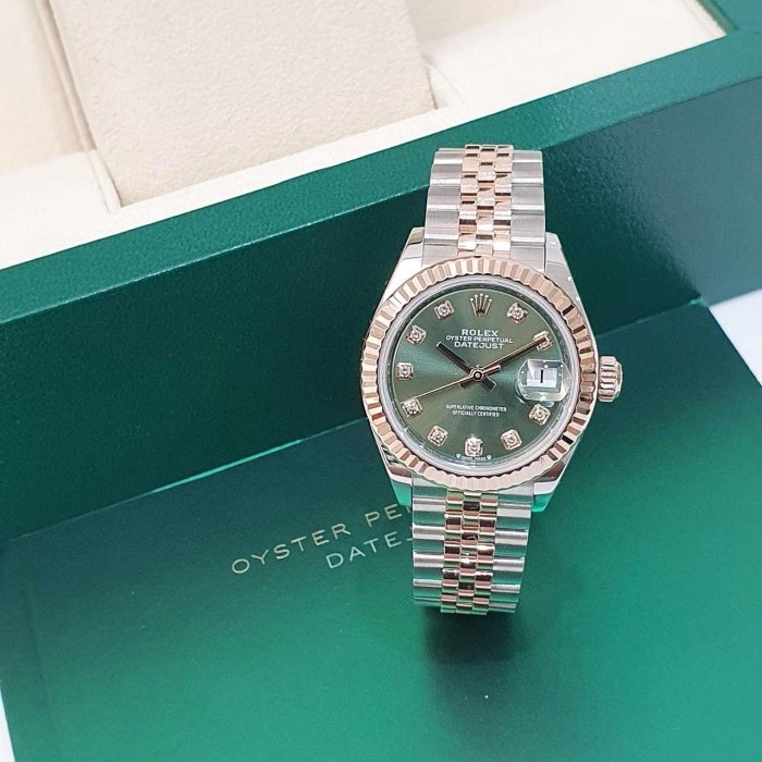 【大眾名錶】Rolex 勞力士 279171 LADY-DATEJUST 新款半金女錶 綠色面盤 大眾名錶G214-3