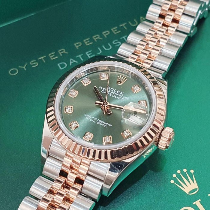 【大眾名錶】Rolex 勞力士 279171 LADY-DATEJUST 新款半金女錶 綠色面盤 大眾名錶G214-5