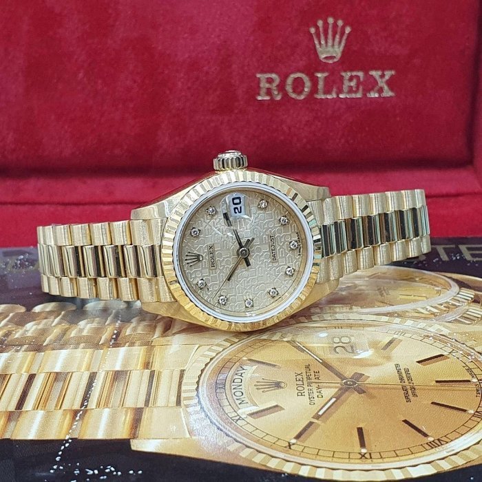 【大眾名錶】ROLEX 勞力士 69178 Datejust 18K金女錶 金十鑽紀念面盤 錶徑26 大眾名錶B1173-4