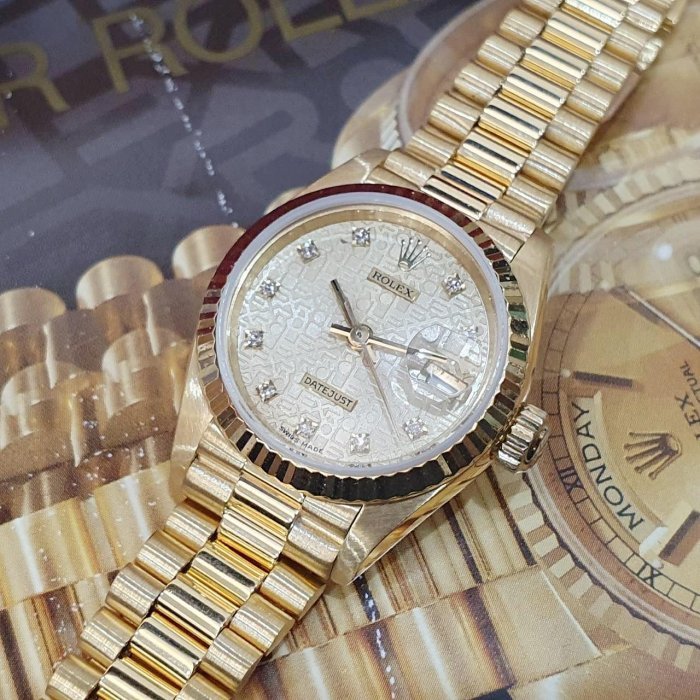 【大眾名錶】ROLEX 勞力士 69178 Datejust 18K金女錶 金十鑽紀念面盤 錶徑26 大眾名錶B1173-5