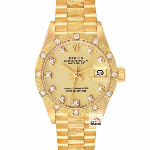 【大眾名錶】ROLEX 勞力士 69288 Datejust 蠔式日誌 18K金女錶 市場罕見金十鑽面 大眾名錶B1102