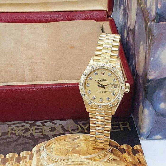 【大眾名錶】ROLEX 勞力士 69288 Datejust 蠔式日誌 18K金女錶 市場罕見金十鑽面 大眾名錶B1102-1