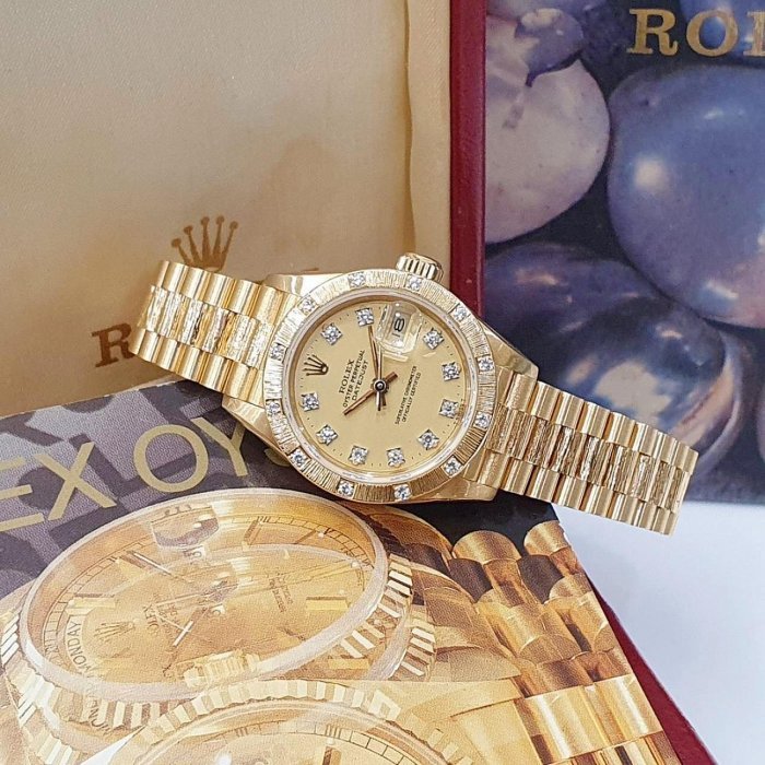 【大眾名錶】ROLEX 勞力士 69288 Datejust 蠔式日誌 18K金女錶 市場罕見金十鑽面 大眾名錶B1102-2