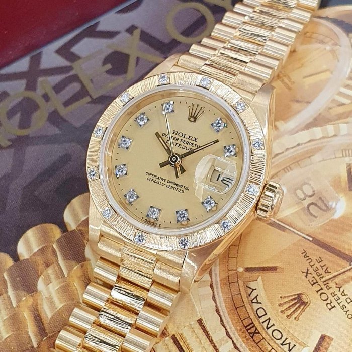 【大眾名錶】ROLEX 勞力士 69288 Datejust 蠔式日誌 18K金女錶 市場罕見金十鑽面 大眾名錶B1102-8