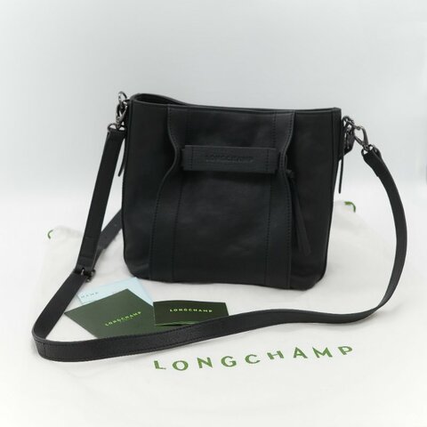 Longchamp 瓏驤 3D 立體壓印logo 經典黑色 頂級小牛皮 小型 手提斜背兩用托特包