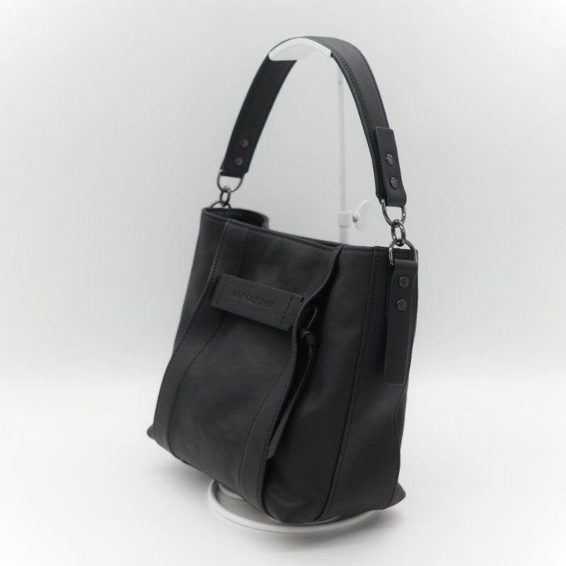 Longchamp 瓏驤 3D 立體壓印logo 經典黑色 頂級小牛皮 小型 手提斜背兩用托特包-4