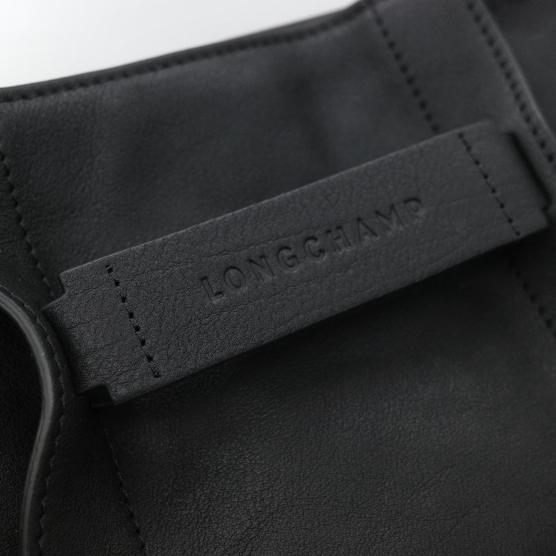 Longchamp 瓏驤 3D 立體壓印logo 經典黑色 頂級小牛皮 小型 手提斜背兩用托特包-12