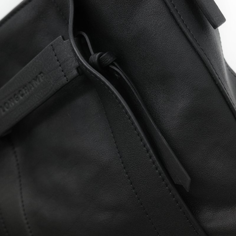 Longchamp 瓏驤 3D 立體壓印logo 經典黑色 頂級小牛皮 小型 手提斜背兩用托特包-14