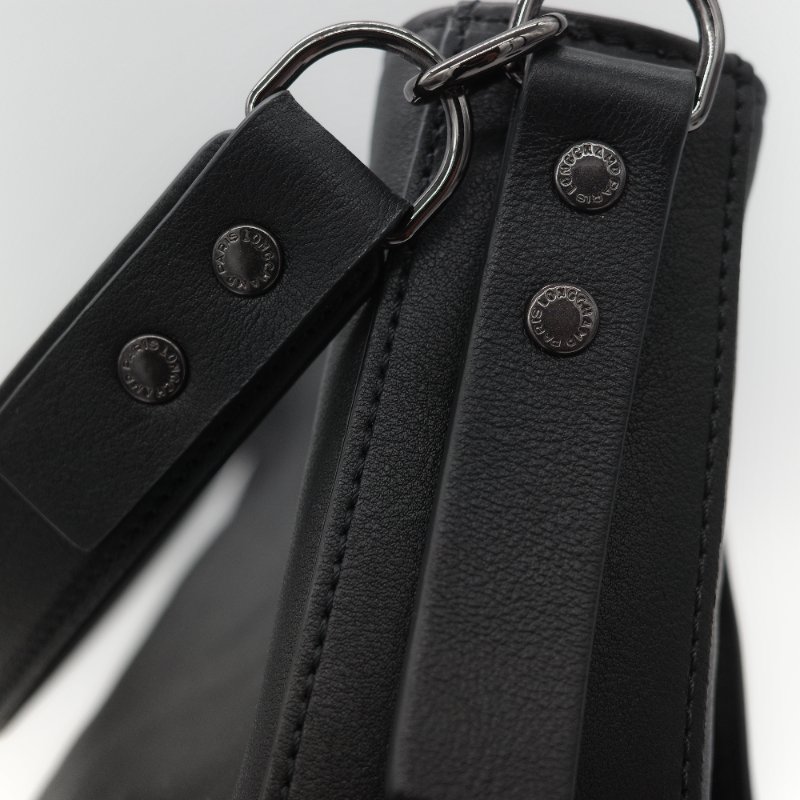 Longchamp 瓏驤 3D 立體壓印logo 經典黑色 頂級小牛皮 小型 手提斜背兩用托特包-16