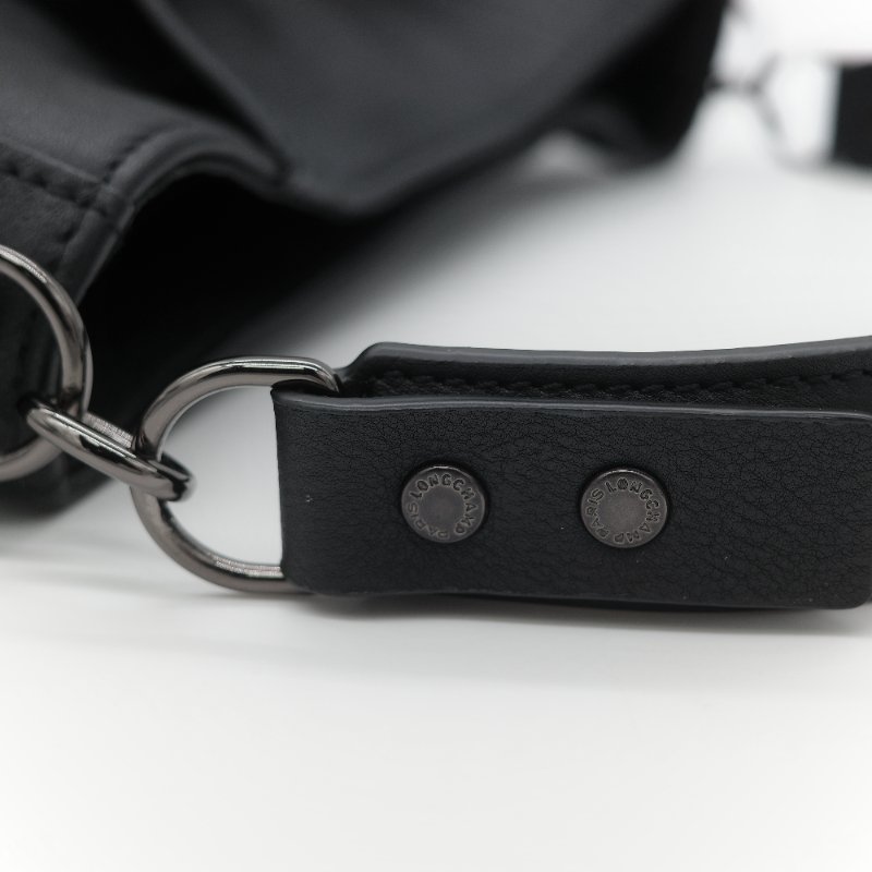 Longchamp 瓏驤 3D 立體壓印logo 經典黑色 頂級小牛皮 小型 手提斜背兩用托特包-17