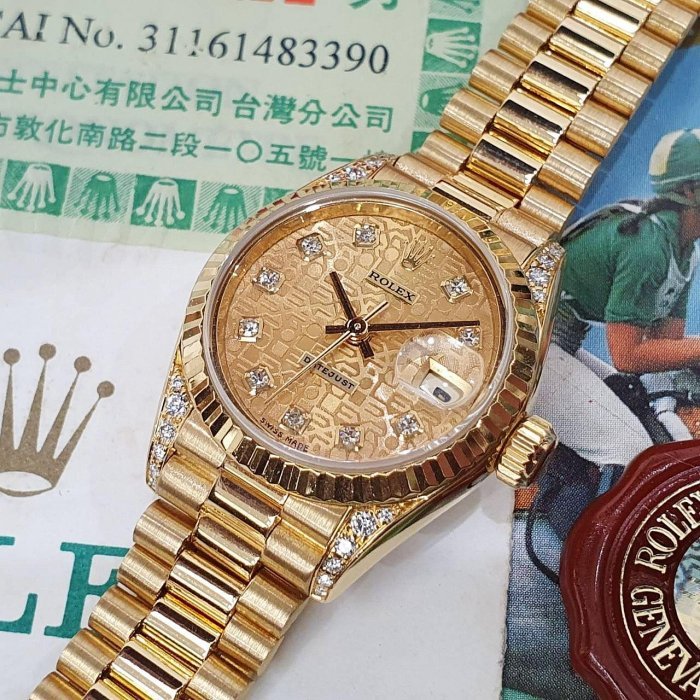 【大眾名錶】ROLEX 勞力士 69238 Datejust 18K金女錶 原廠鑽腳 新包台十鑽紀念面 大眾名錶B1096-8