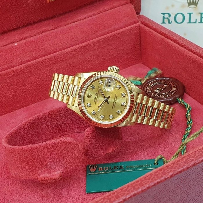 【大眾名錶】ROLEX勞力士 69178 Datejust 18K金女錶 金面十鑽 舊包台 台灣AD 大眾名錶B1202-1