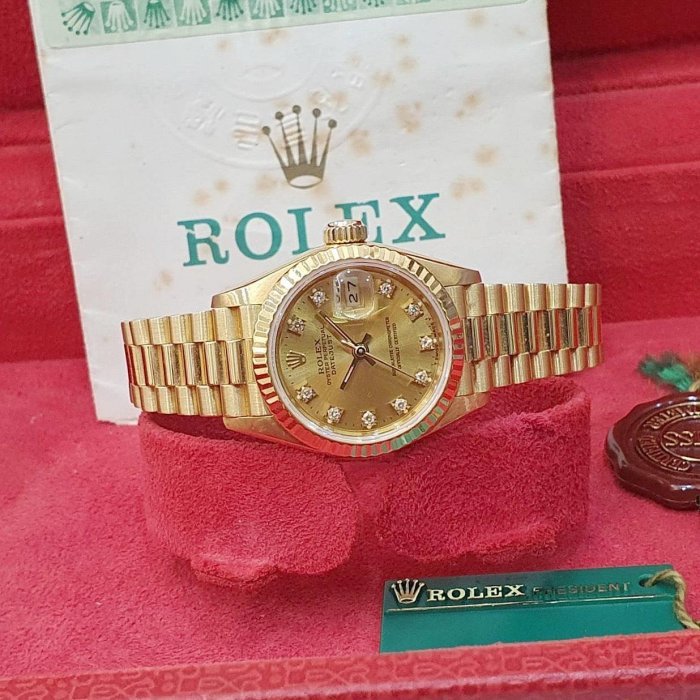 【大眾名錶】ROLEX勞力士 69178 Datejust 18K金女錶 金面十鑽 舊包台 台灣AD 大眾名錶B1202-3