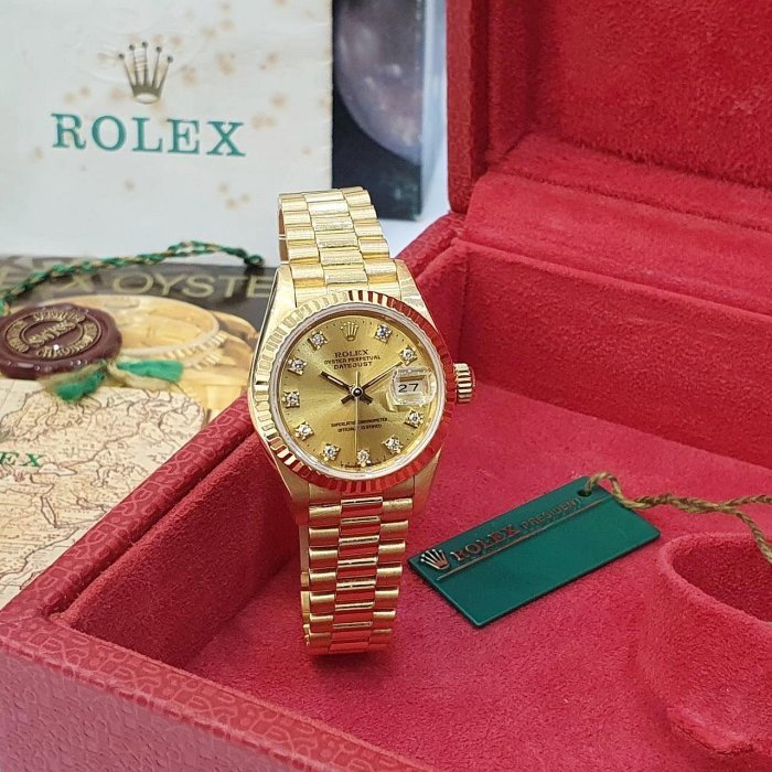 【大眾名錶】ROLEX勞力士 69178 Datejust 18K金女錶 金面十鑽 舊包台 台灣AD 大眾名錶B1202-4