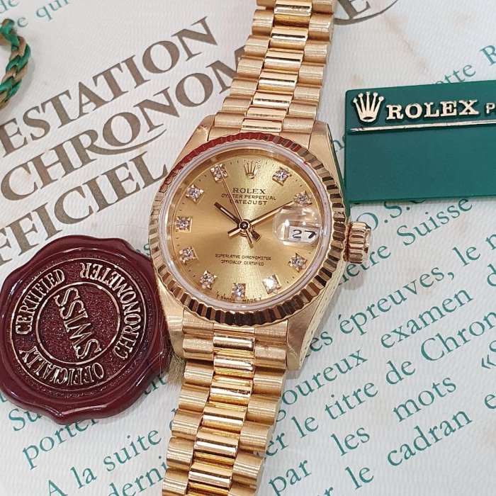 【大眾名錶】ROLEX勞力士 69178 Datejust 18K金女錶 金面十鑽 舊包台 台灣AD 大眾名錶B1202-8