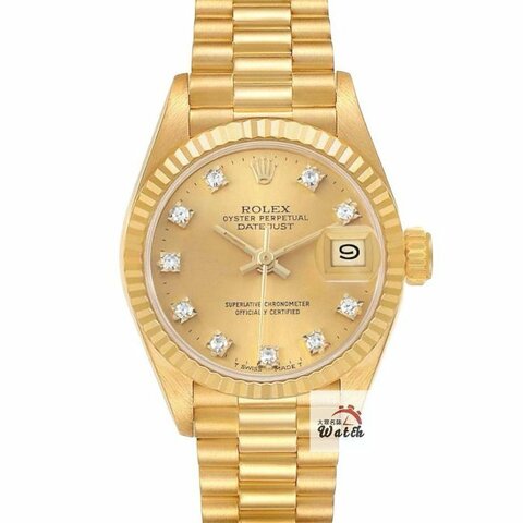 【大眾名錶】ROLEX 勞力士 69178 Datejust 18K金女錶 金十鑽面盤 台灣AD 大眾名錶G201