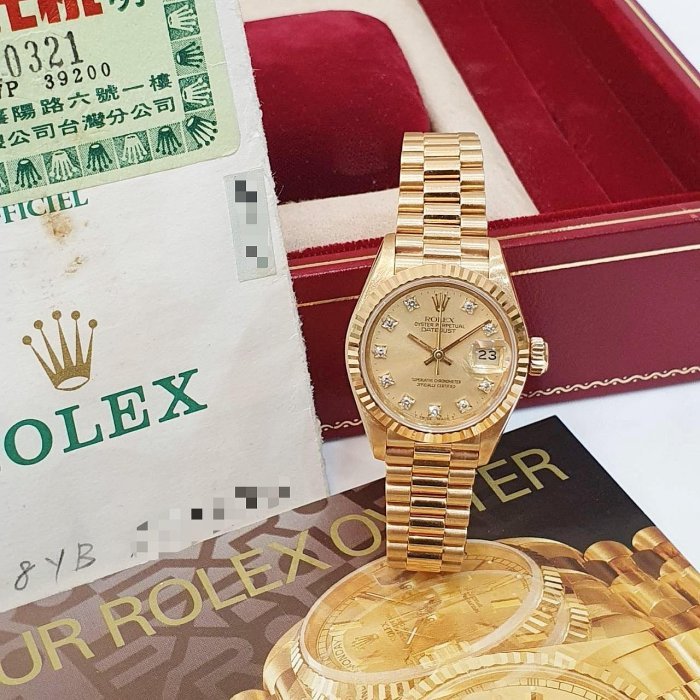 【大眾名錶】ROLEX 勞力士 69178 Datejust 18K金女錶 金十鑽面盤 台灣AD 大眾名錶G201-1