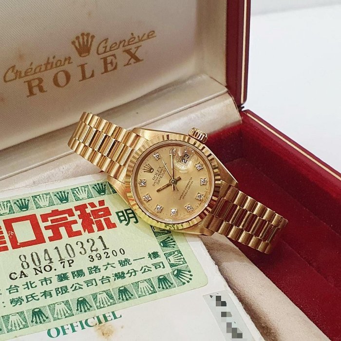 【大眾名錶】ROLEX 勞力士 69178 Datejust 18K金女錶 金十鑽面盤 台灣AD 大眾名錶G201-2