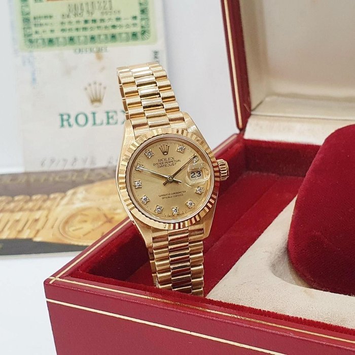 【大眾名錶】ROLEX 勞力士 69178 Datejust 18K金女錶 金十鑽面盤 台灣AD 大眾名錶G201-3