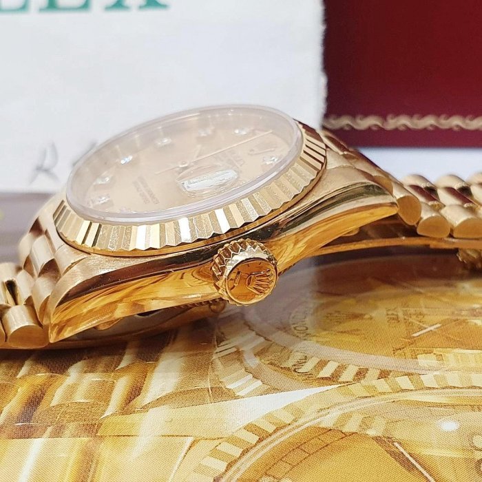 【大眾名錶】ROLEX 勞力士 69178 Datejust 18K金女錶 金十鑽面盤 台灣AD 大眾名錶G201-5