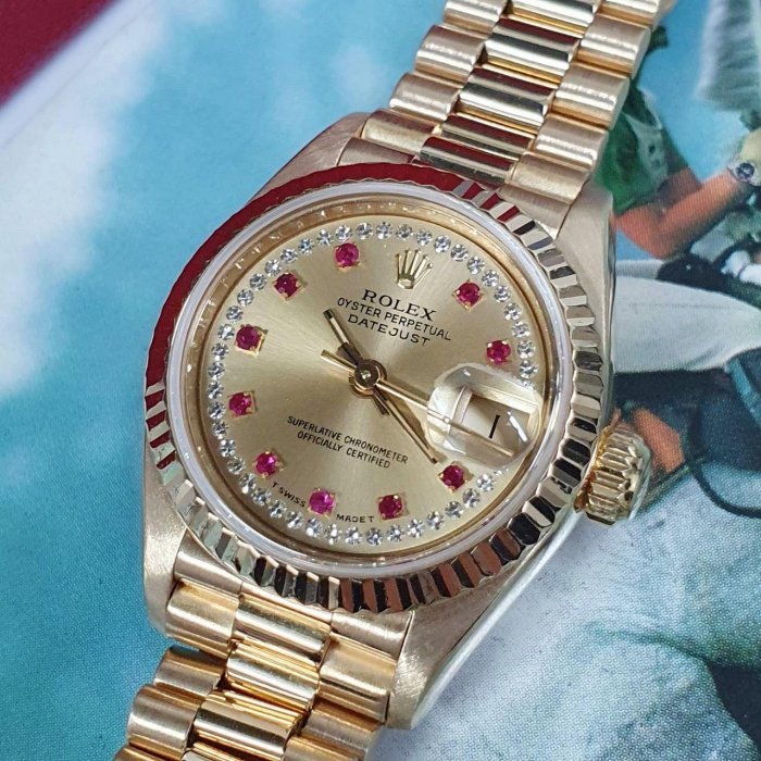 【大眾名錶】ROLEX 勞力士 69178 Datejust 蠔式女錶 18K金 紅寶多層鑽面盤  大眾名錶B1094-4