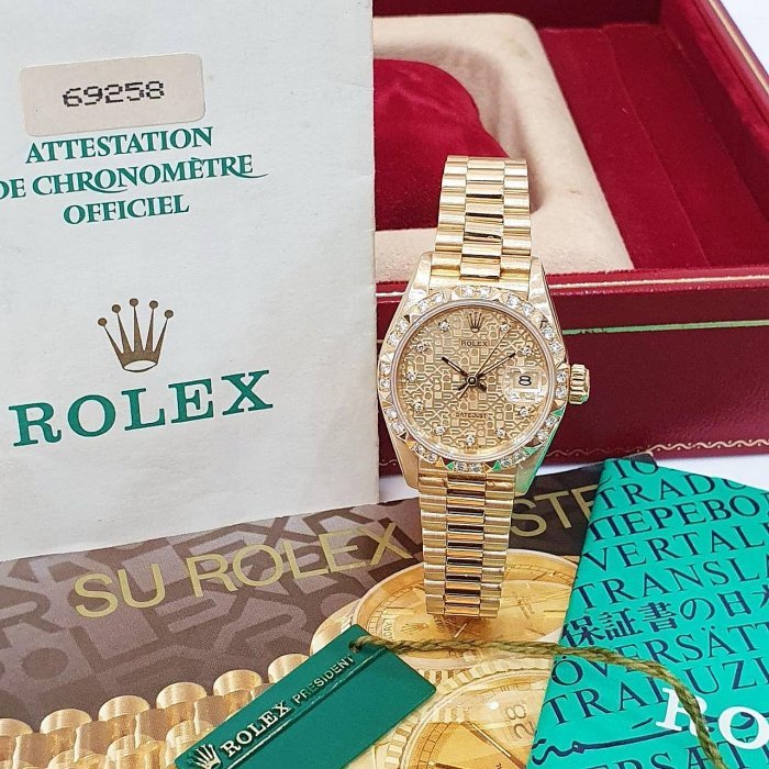 【大眾名錶】ROLEX勞力士 69258 Datejust 蠔式18K金女錶 金十鑽紀念面 原鑲金字塔 大眾名錶G157-1