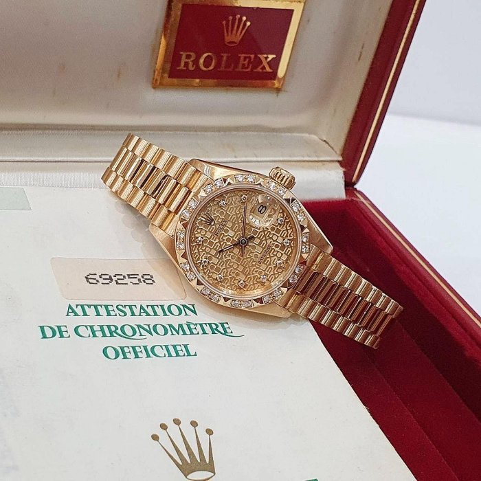 【大眾名錶】ROLEX勞力士 69258 Datejust 蠔式18K金女錶 金十鑽紀念面 原鑲金字塔 大眾名錶G157-2