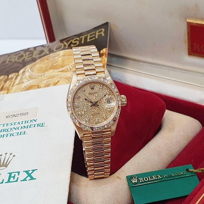 【大眾名錶】ROLEX勞力士 69258 Datejust 蠔式18K金女錶 金十鑽紀念面 原鑲金字塔 大眾名錶G157-3