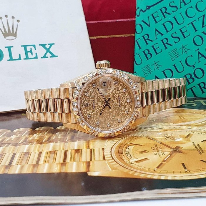 【大眾名錶】ROLEX勞力士 69258 Datejust 蠔式18K金女錶 金十鑽紀念面 原鑲金字塔 大眾名錶G157-4