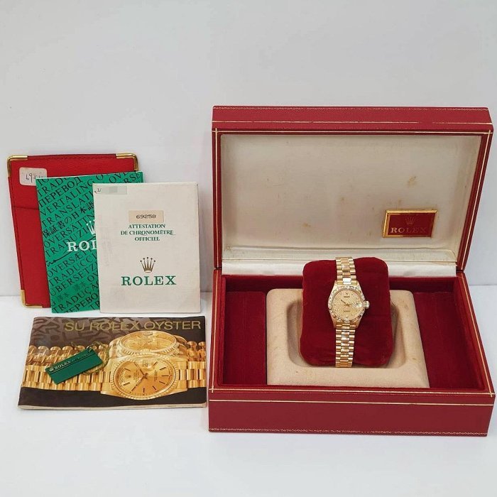 【大眾名錶】ROLEX勞力士 69258 Datejust 蠔式18K金女錶 金十鑽紀念面 原鑲金字塔 大眾名錶G157-9