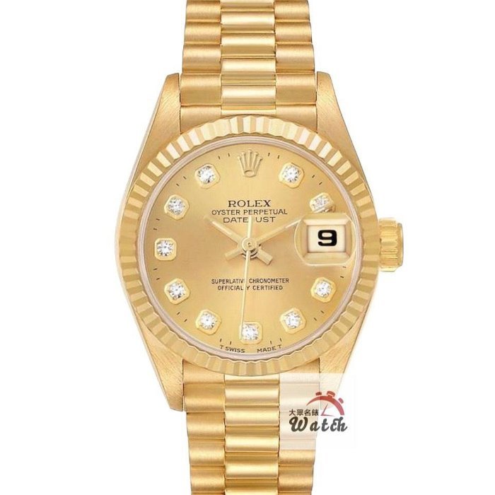 【大眾名錶】ROLEX 勞力士 69178 Datejust 18K金女錶 新包台 金十鑽 台灣AD 大眾名錶G218-0