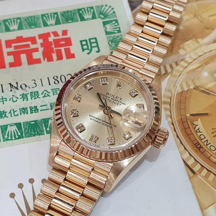 【大眾名錶】ROLEX 勞力士 69178 Datejust 18K金女錶 新包台 金十鑽 台灣AD 大眾名錶G218-8