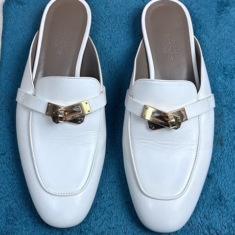 Hermès 愛馬仕oz 穆勒平底包頭拖鞋 白色36碼 附件：塵袋+盒