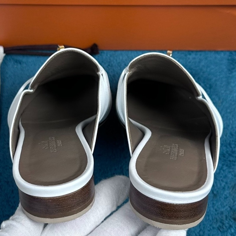 Hermès 愛馬仕oz 穆勒平底包頭拖鞋 白色36碼 附件：塵袋+盒-1