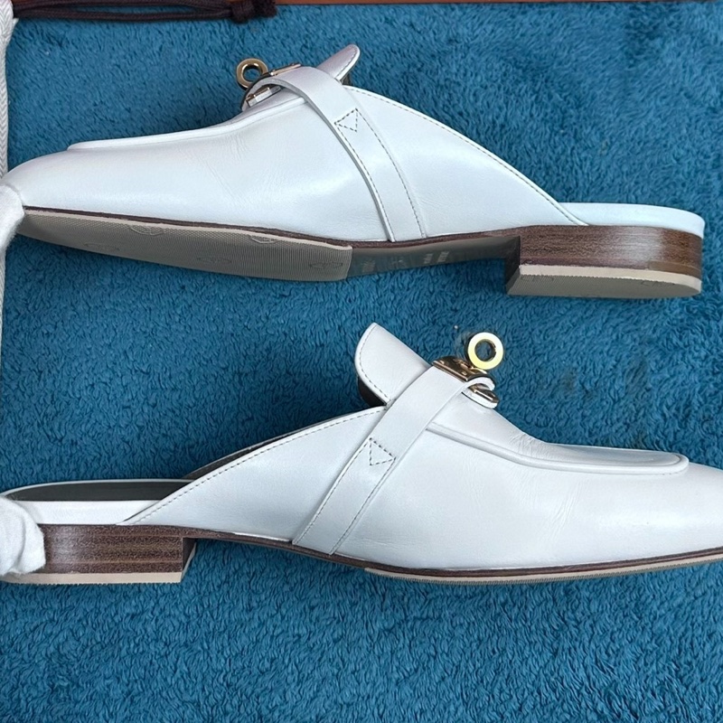 Hermès 愛馬仕oz 穆勒平底包頭拖鞋 白色36碼 附件：塵袋+盒-2